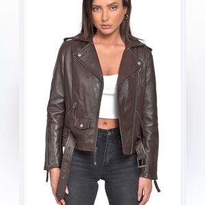Rezrekshn bu Esther Chen woman leather moto jacket